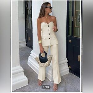 Elegant Cream Strapless 2 Piece Bustier Suit Set Commense NWT Size M